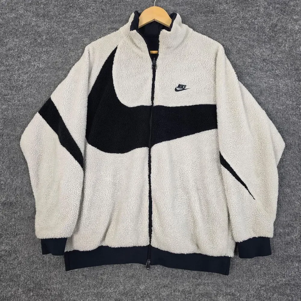 Nike Jacket Mens XL Swoosh Reversible Fleece Boa Bomber Multi Sherpa Street